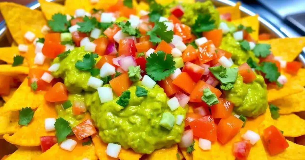 Anrichten der nachos mit guacamole und käse