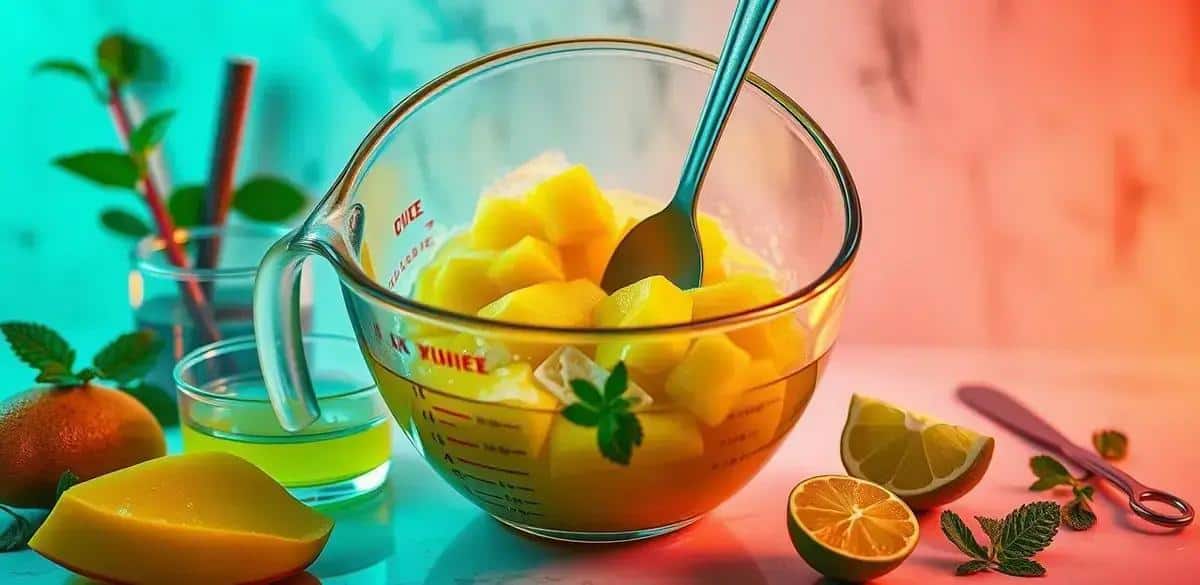 Zubereitung der Mango- und Minzlikör-Mischung