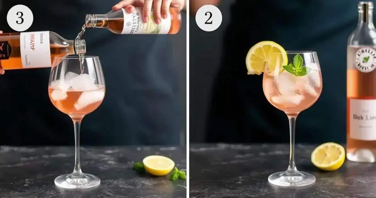 Zubereitung des erfrischenden Drinks mit Roséwein