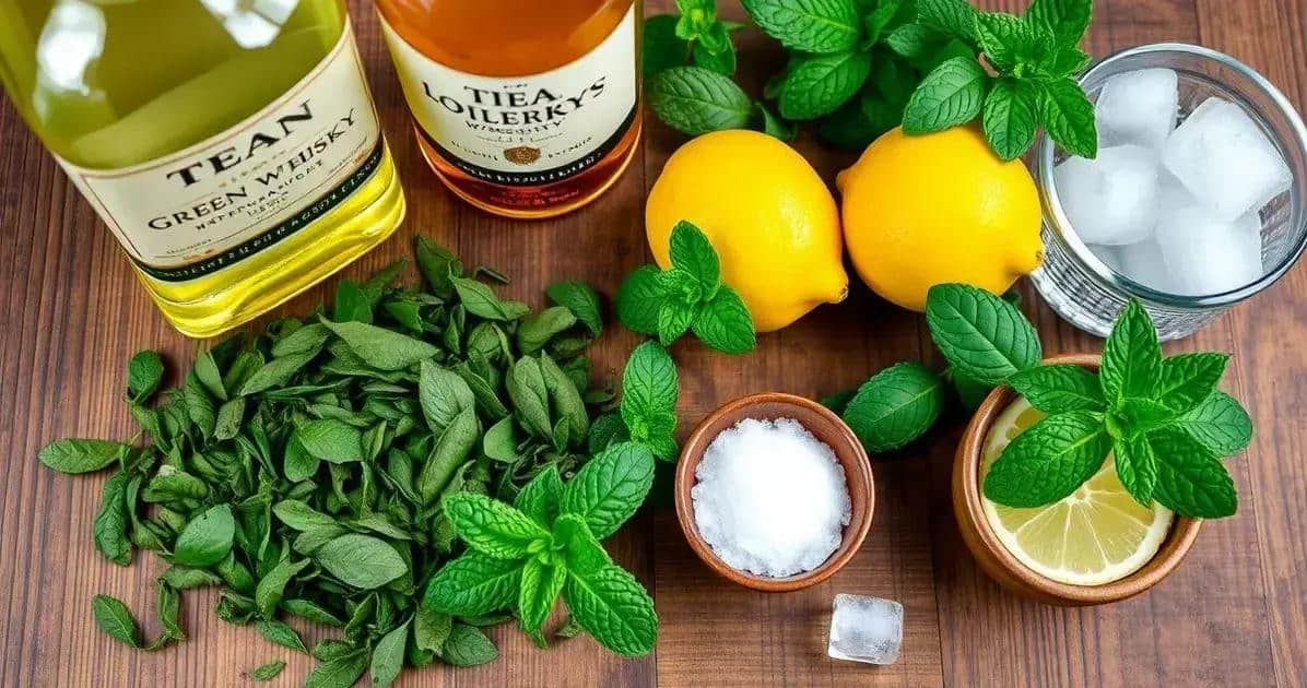 Zutaten für den Grüntee-Cocktail mit Whisky und Zitrone