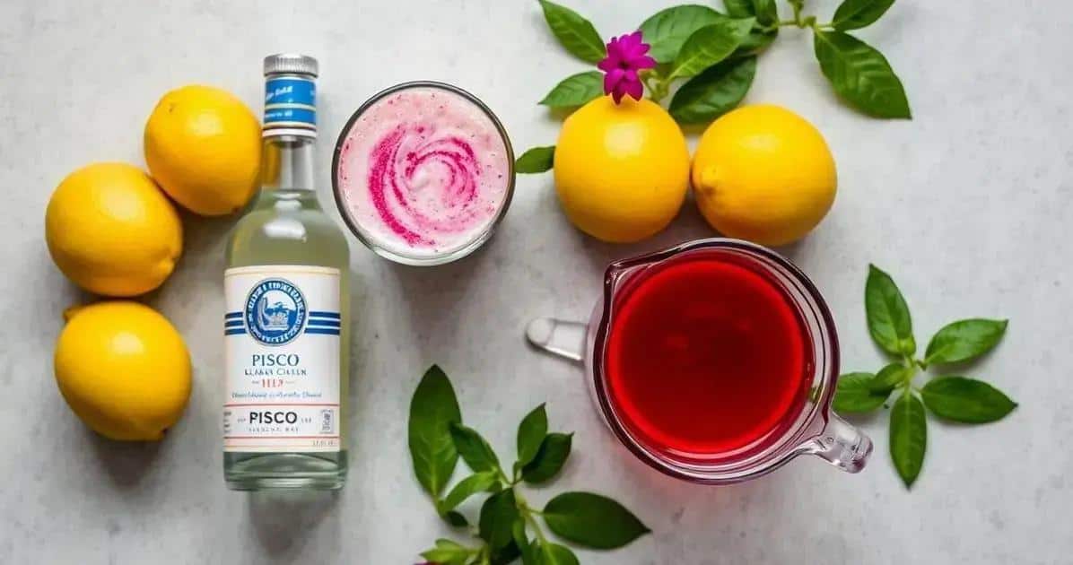 Zutaten für den Pisco Sour mit Hibiskusschaum