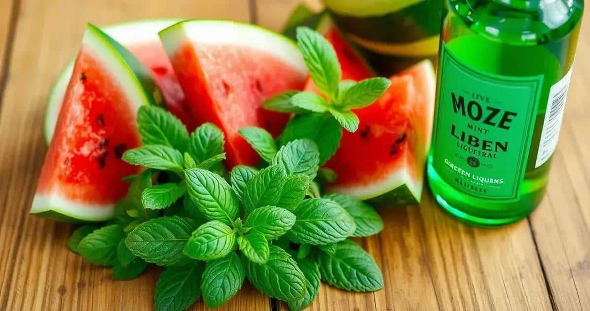 Zutaten für den Sommercocktail mit Minzlikör und Wassermelone