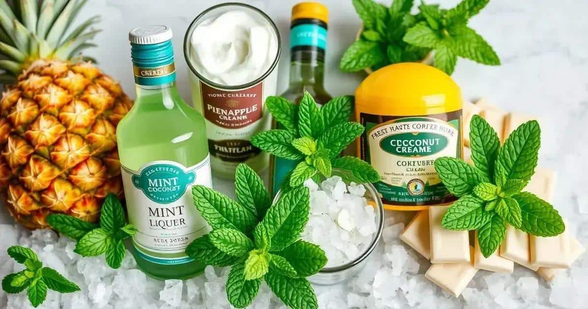 Zutaten für die Piña Colada mit Minzlikör und weißer Schokolade