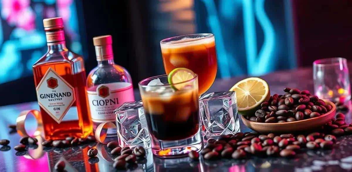 Zutaten für Gin mit gesalzenem Karamellsirup und Kaffee