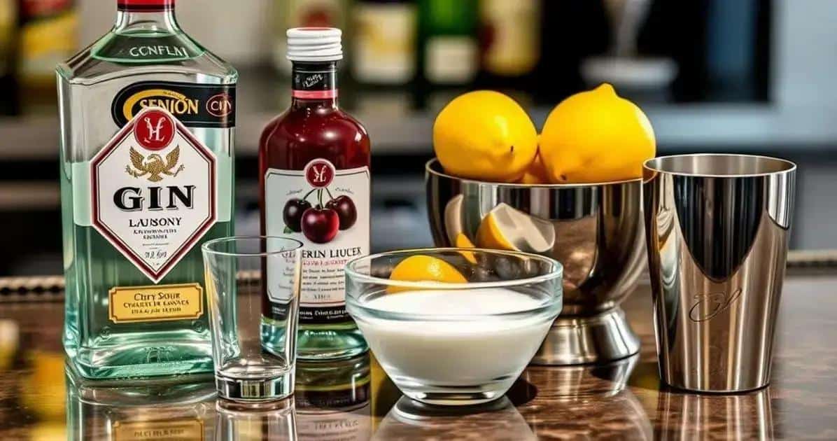 Zutaten für Gin Sour mit Eiweiß und Kirschlikör