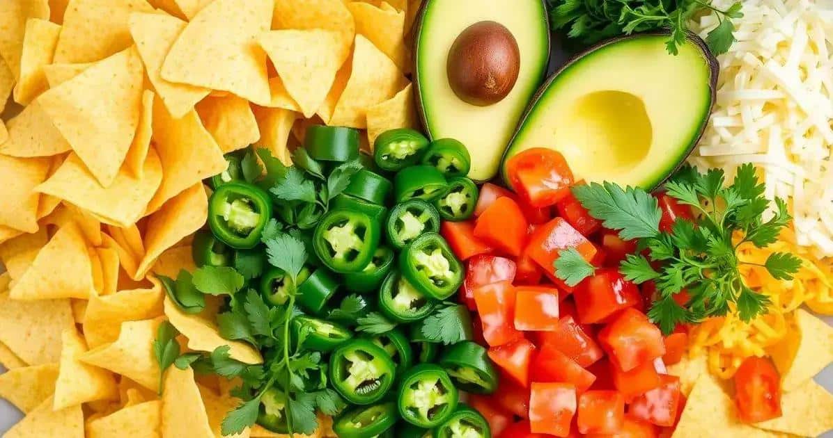 Zutaten für nachos mit käse und guacamole