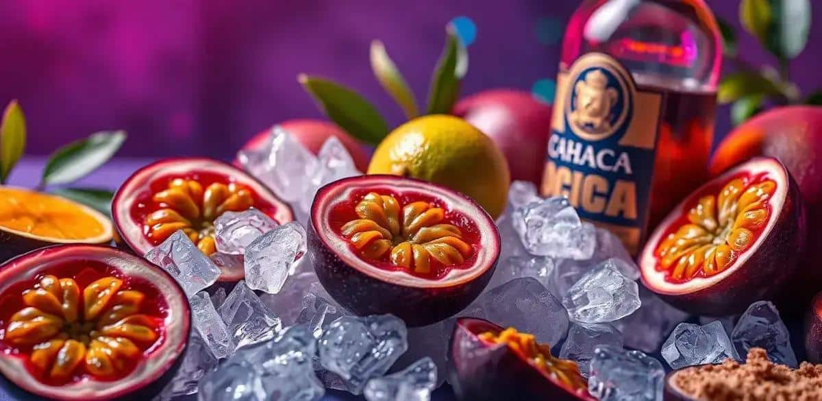 Zutaten für Passionsfrucht-Caipirinha mit braunem Zucker