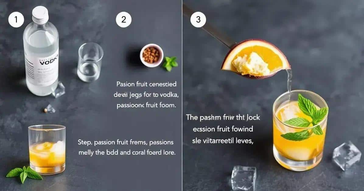 Die Zubereitung des Wodka mit Passionsfruchtschaum und Minze