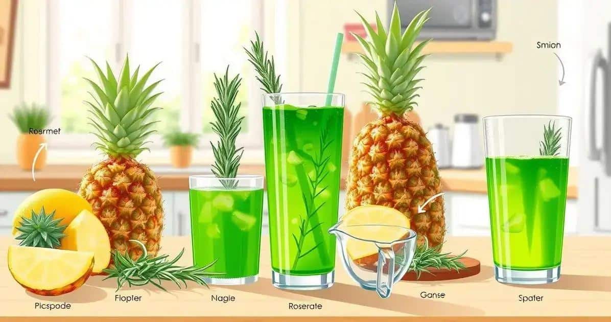 Zubereitung des Drinks mit Ananassaft und Rosmarin