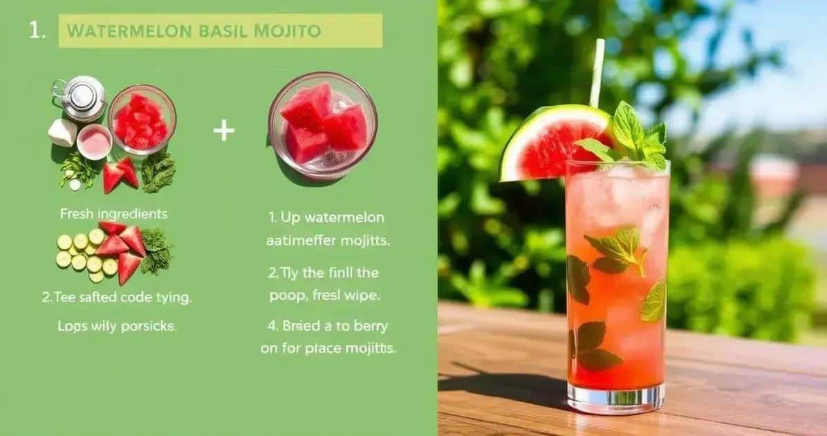 Zubereitung des Mojito mit Wassermelonensaft und Basilikum