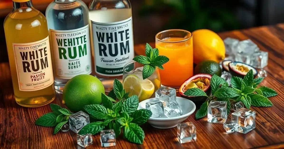 Zutaten für den Daiquiri mit Passionsfruchtsaft und Minze