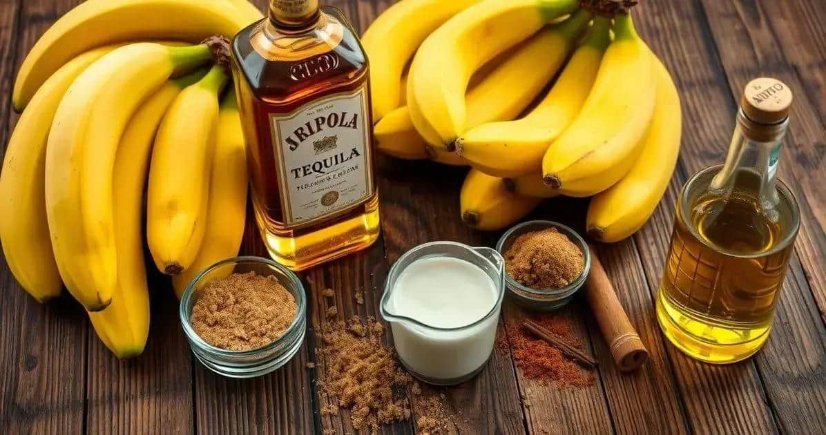 Zutaten für den flambierten Bananenlikör mit Tequila