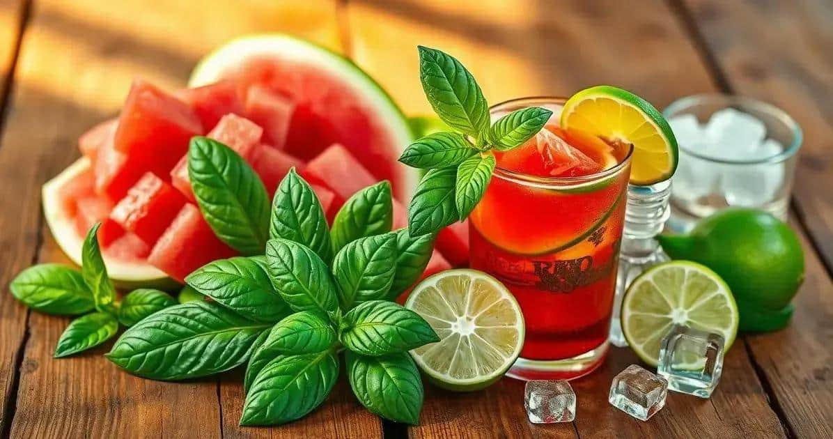 Zutaten für den Mojito mit Wassermelone und Basilikum