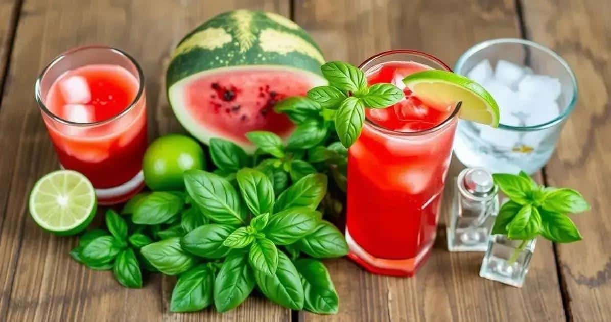 Zutaten für den Mojito mit Wassermelonensaft und Basilikum