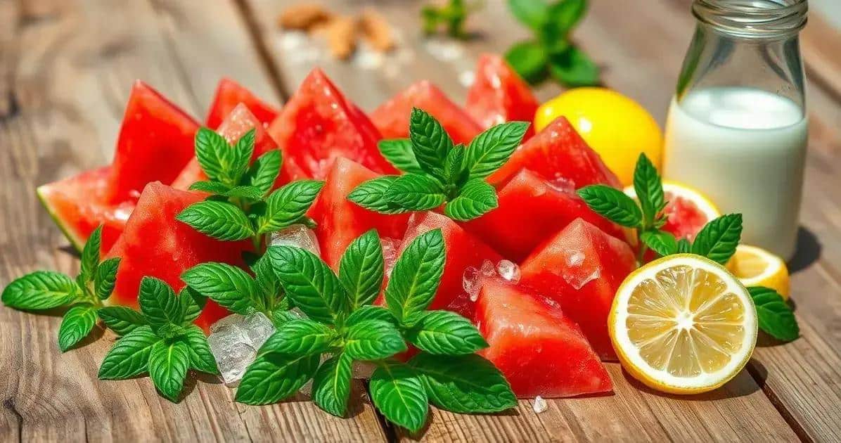 Zutaten für tropisches Eis mit Wassermelone und Minze