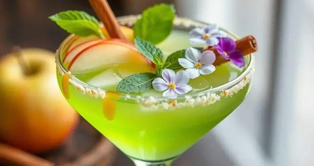 Cocktail-Dekoration für den Grünen Apfel Martini Cocktail-Dekoration für den Grünen Apfel Martini