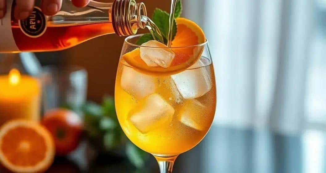 Detaillierte Zubereitung von Aperol mit Sekt und Mangosaft
