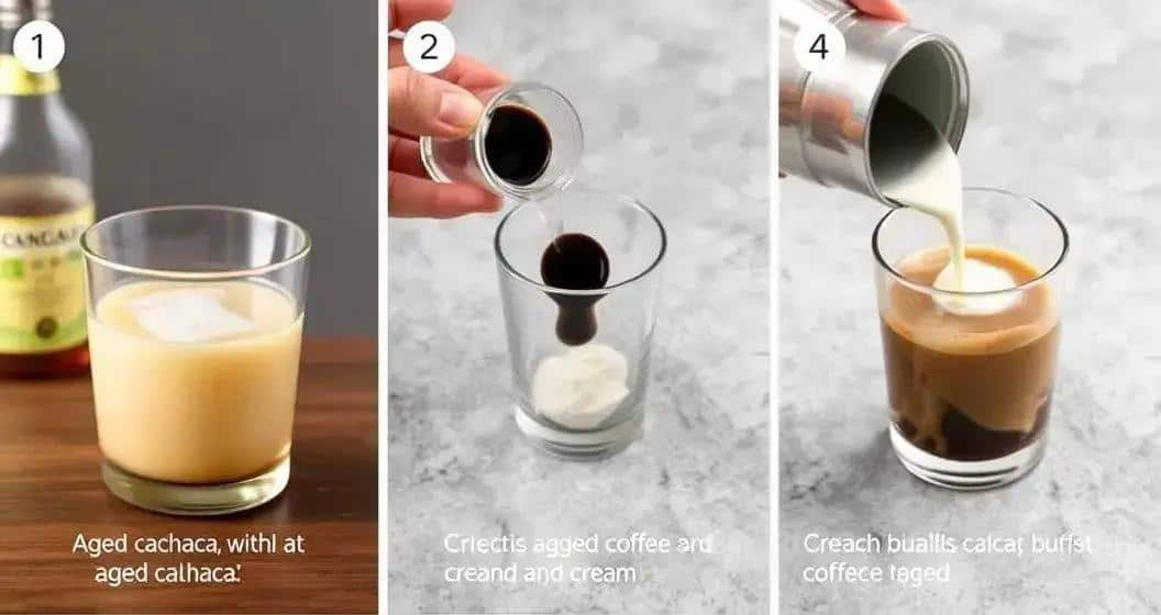 Detaillierte Zubereitung von Gereifte Cachaça mit Kaffee und Sahne