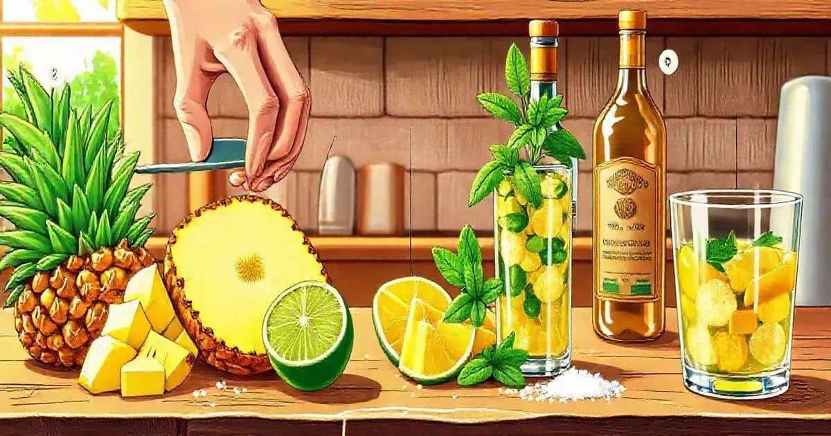 Die Zubereitung der Ananas-Minze-Caipirinha
