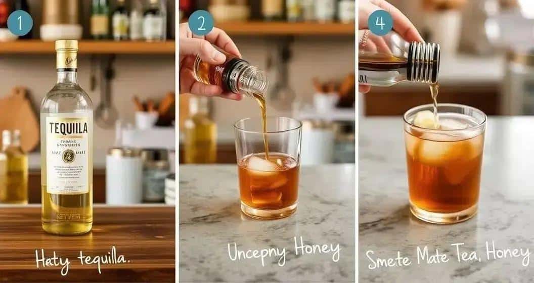 Die Zubereitung von Tequila mit Mate-Tee und Honig Die Zubereitung von Tequila mit Mate-Tee und Honig