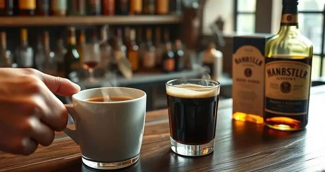 Geschichte des Whisky mit Kaffee und Sahneschaum