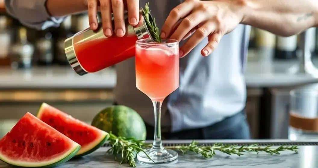 So bereitest du Pisco mit Wassermelonensaft und Rosmarin zu