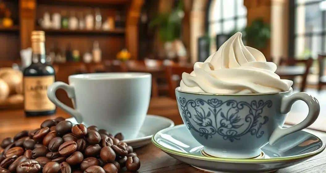 Ursprung von Kaffee mit Haselnusslikör und Schlagsahne