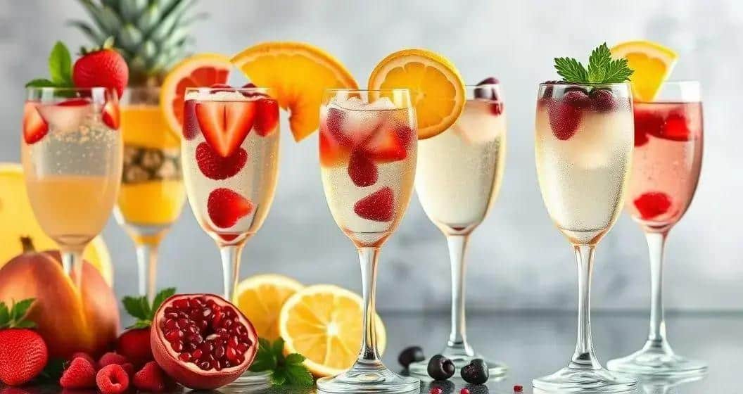 Variationen von Champagner mit verschiedenen Früchten Variationen von Champagner mit verschiedenen Früchten