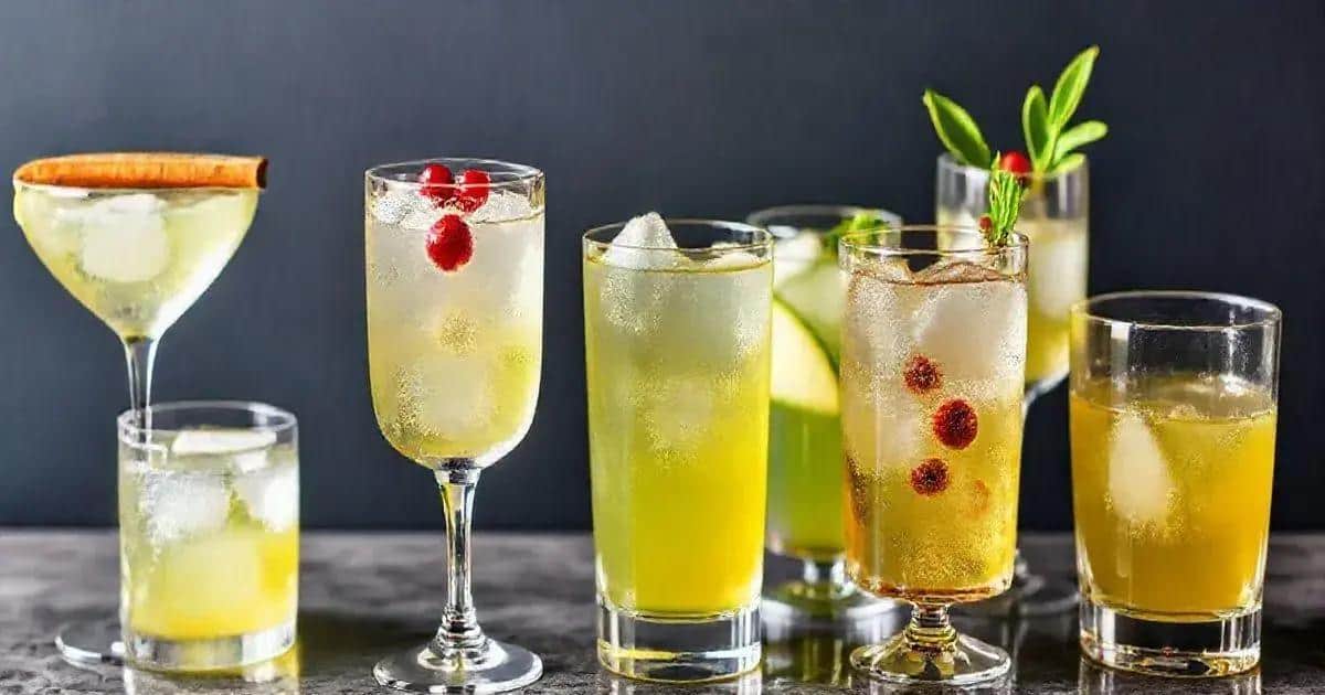 Variationen von Whisky mit grünem Apfelsoda