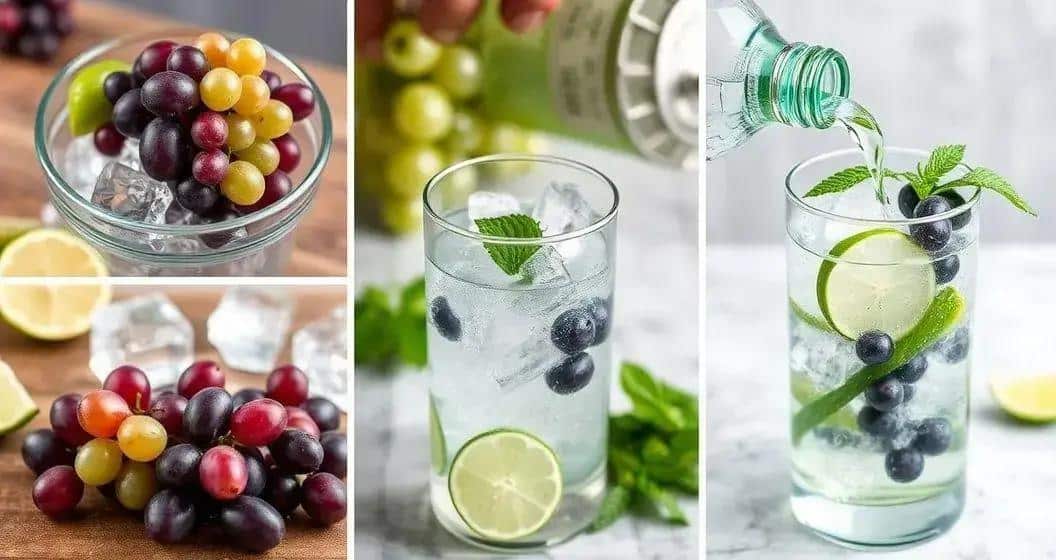 Vorbereitung des Gin Tonic mit Trauben