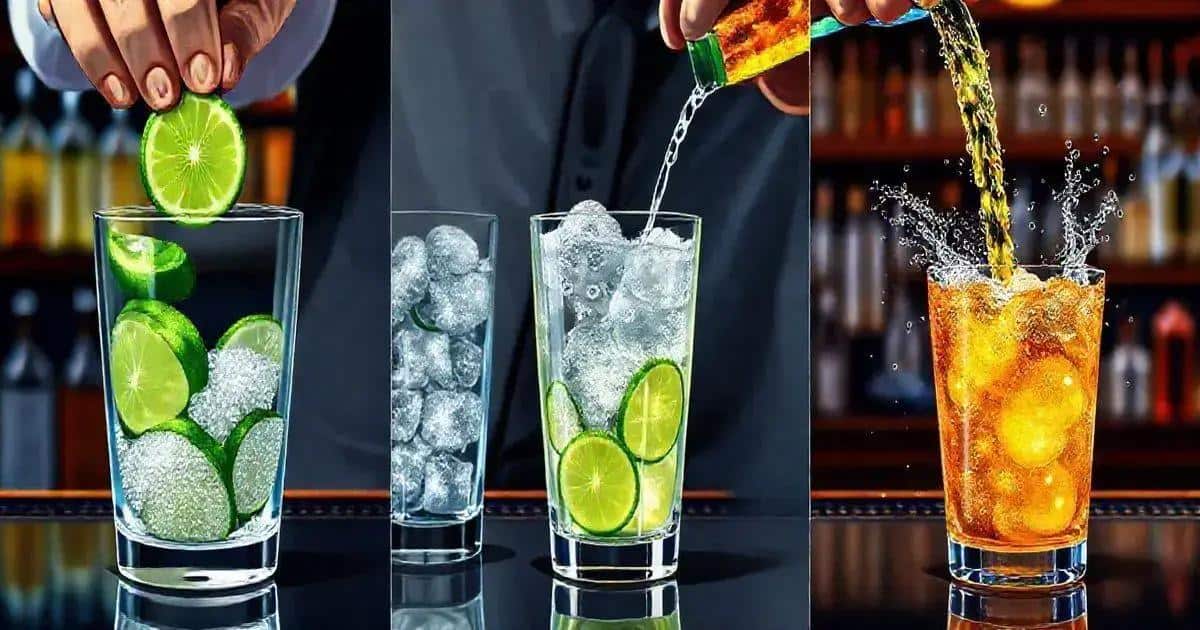 Zubereitung der Caipiroska mit Energydrink