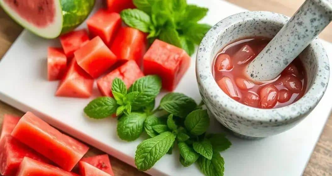 Zubereitung der Wassermelonen-Minz-Mischung