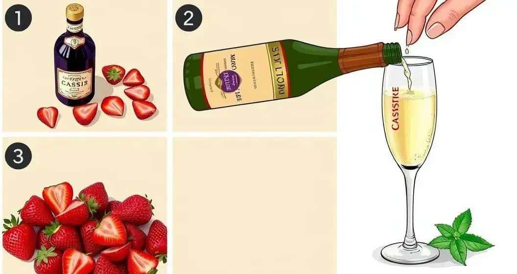 Zubereitung des Cocktails mit Sekt und Erdbeere Zubereitung des Cocktails mit Sekt und Erdbeere