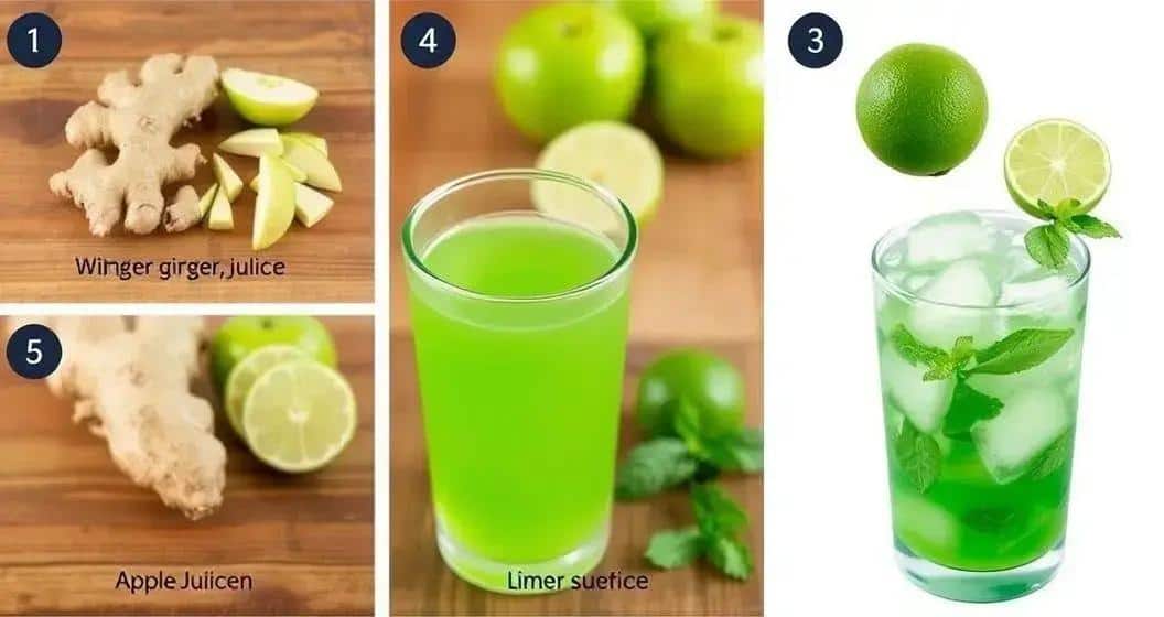 Zubereitung des grünen Drinks mit frischen Zutaten