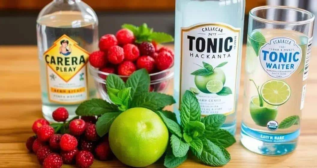 Zutaten für Cachaça mit roten Beeren und Tonic Water