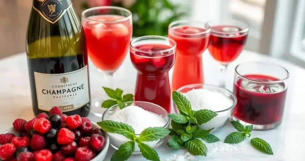 Zutaten für Champagner mit roten Beerensaft Zutaten für Champagner mit roten Beerensaft
