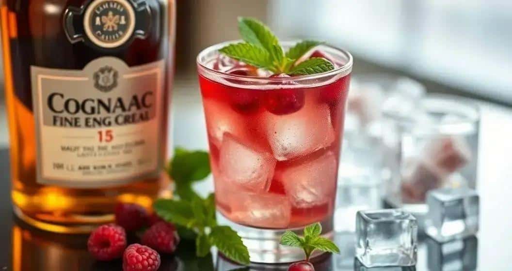 Zutaten für Cognac mit Beerensaft und Minze Zutaten für Cognac mit Beerensaft und Minze