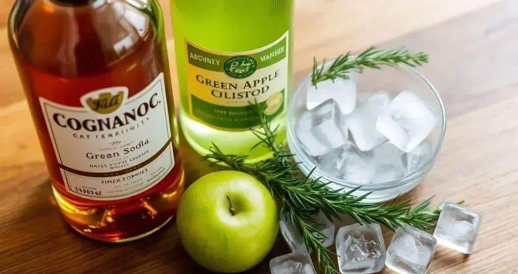 Zutaten für Cognac mit grünem Apfelsoda und Rosmarin