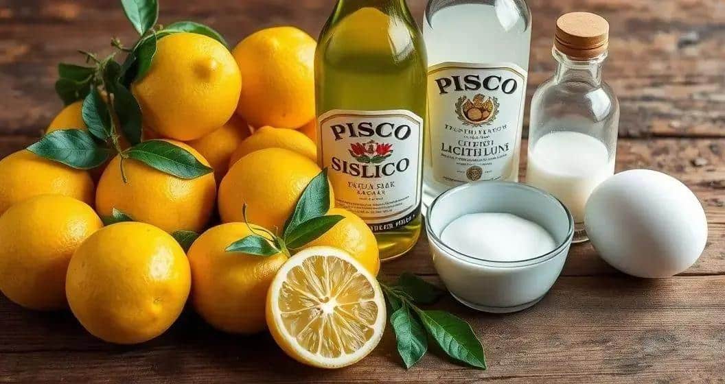 Zutaten für den Cocktail mit sizilianischer Zitrone und Pisco