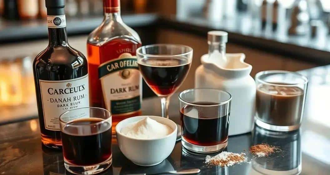 Zutaten für den gereiften Rum mit Kaffeeschaum