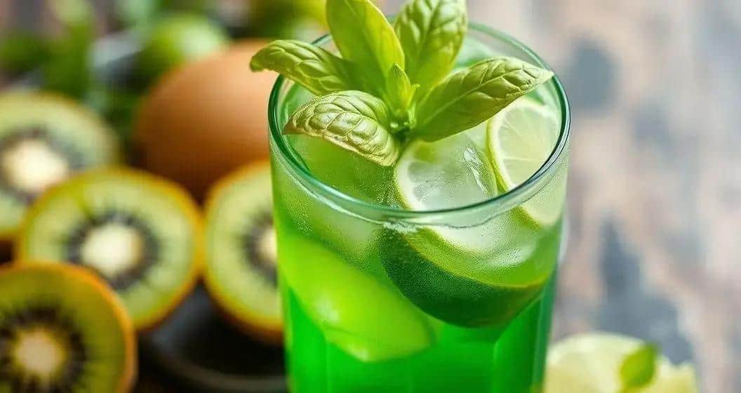 Zutaten für den Grünen Drink mit Kiwi-Soda und Basilikum