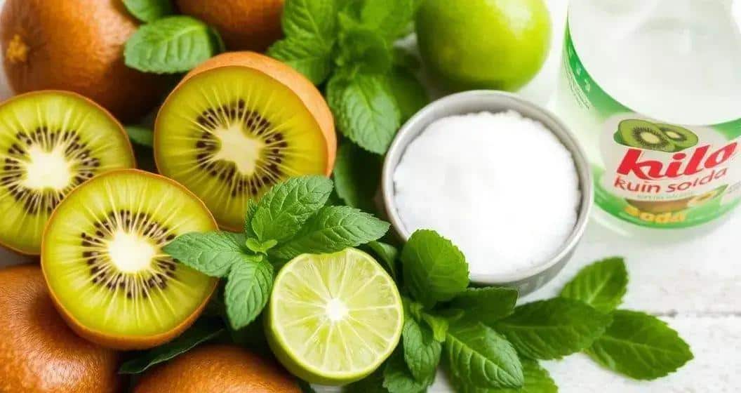 Zutaten für den grünen Drink mit Kiwi-Soda und Minze