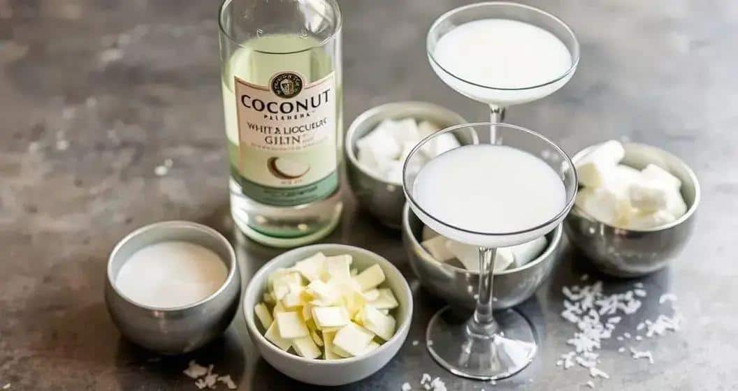 Zutaten für den Martini mit Kokoslikör und weißer Schokolade