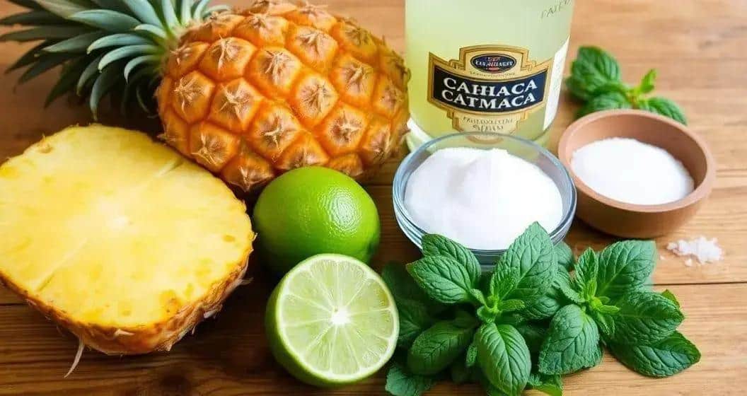 Zutaten für die Ananas-Caipiríssima
