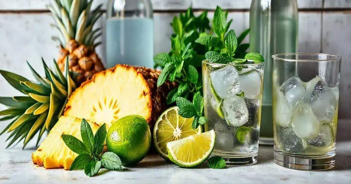 Zutaten für die Ananas-Minze-Caipirinha