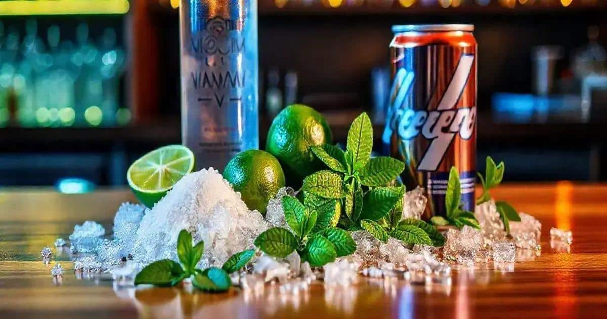 Zutaten für die Caipiroska mit Energydrink