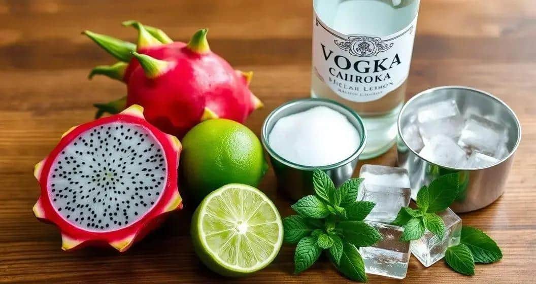 Zutaten für die Drachenfrucht Caipiroska