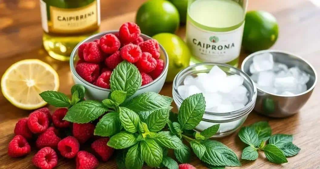 Zutaten für die Himbeer Caipirinha mit Sekt