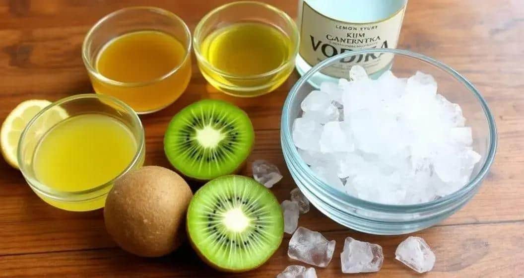 Zutaten für die Kiwi-Caipiroska mit Zitronensirup