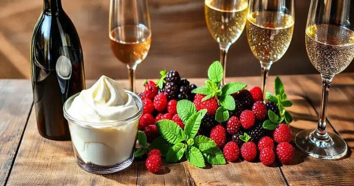 Zutaten für Eis mit Cassislikör und Sekt